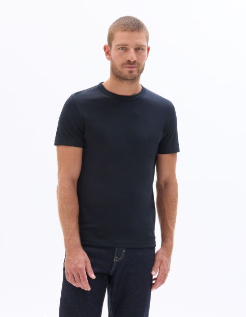 T-shirt regular col rond en jersey glacé - bleu marine