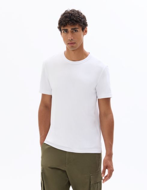 T-shirt regular col rond en jersey glacé - blanc