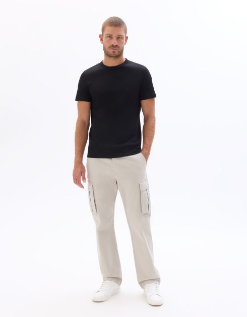T-shirt regular col rond en jersey glacé - noir