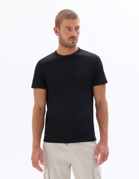 T-shirt regular col rond en jersey glacé - noir