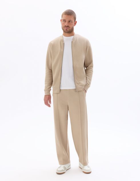 Veste teddy zippé en piqué - beige