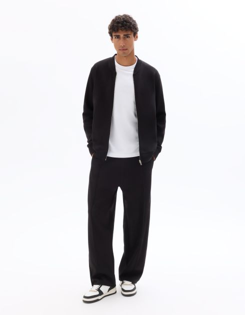 Veste teddy zippé en piqué - noir
