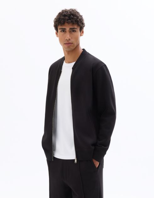 Veste teddy zippé en piqué - noir
