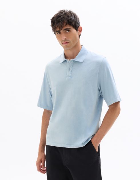 Polo jersey 100% coton aspect délavé - bleu clair