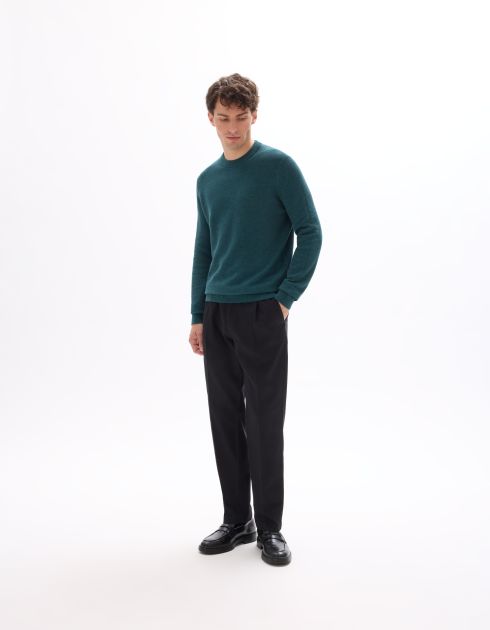 Pull col rond 100% coton piqué - vert foncé