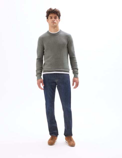 Pull col rond 100% coton piqué - gris moyen