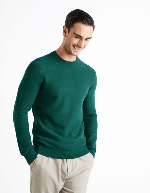 Pull col rond 100% coton - vert