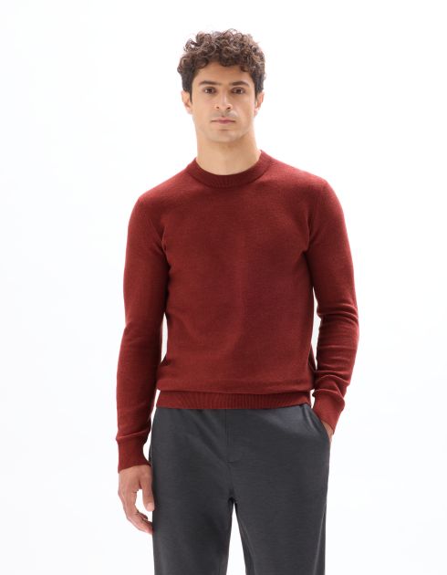 Pull col rond 100% coton piqué - terracotta