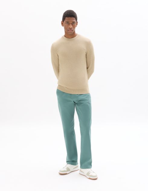 Pull col rond 100% coton - beige clair