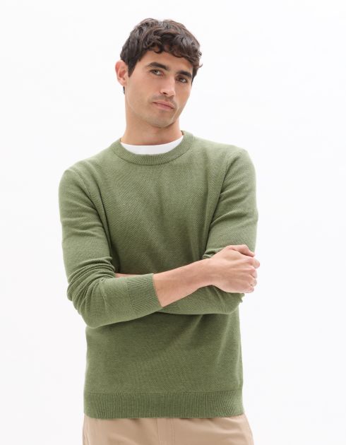 Pull col rond 100% coton - vert moyen