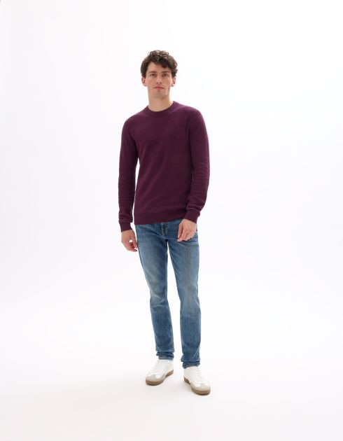 Pull col rond 100% coton piqué - bordeaux