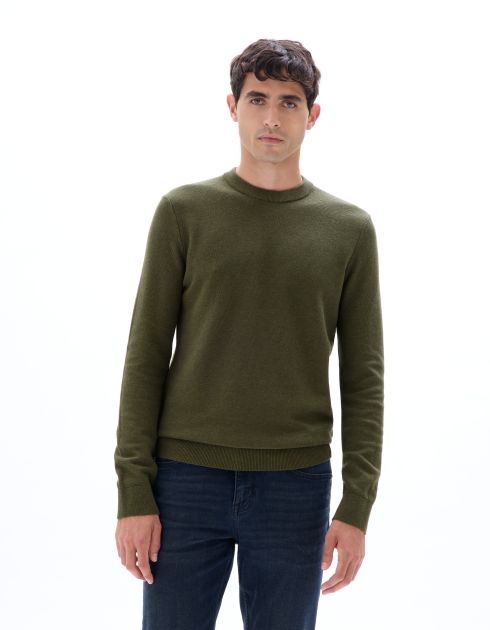 Pull col rond 100% coton piqué - kaki