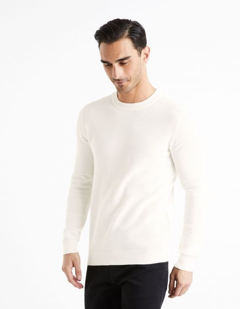 Pull col rond 100% coton - beige