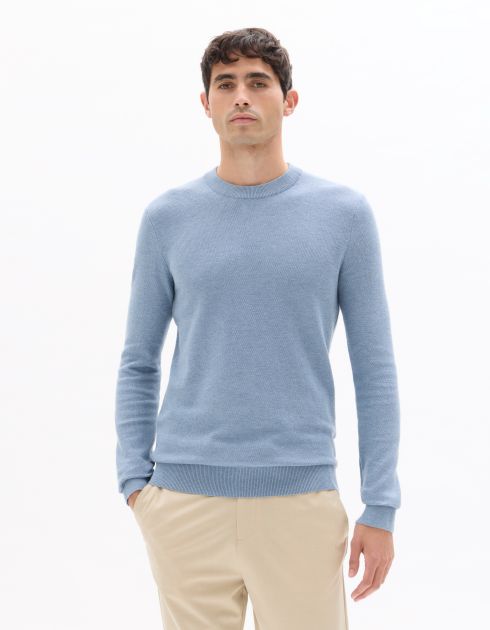 Pull col rond 100% coton - Bleu moyen