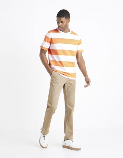 T-shirt col rond 100% coton marinière - orange