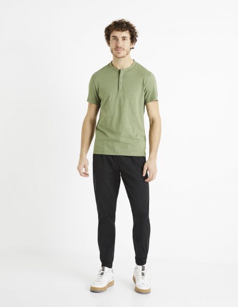 T-shirt col henley 100% coton - vert sauge