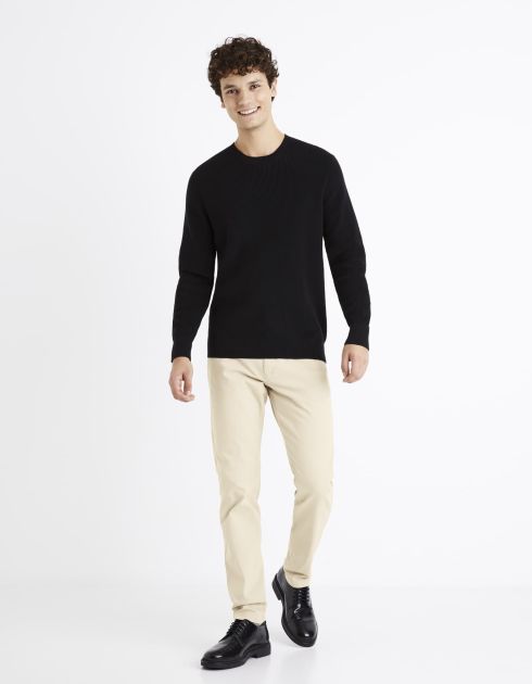 pull col rond 100% coton  - noir