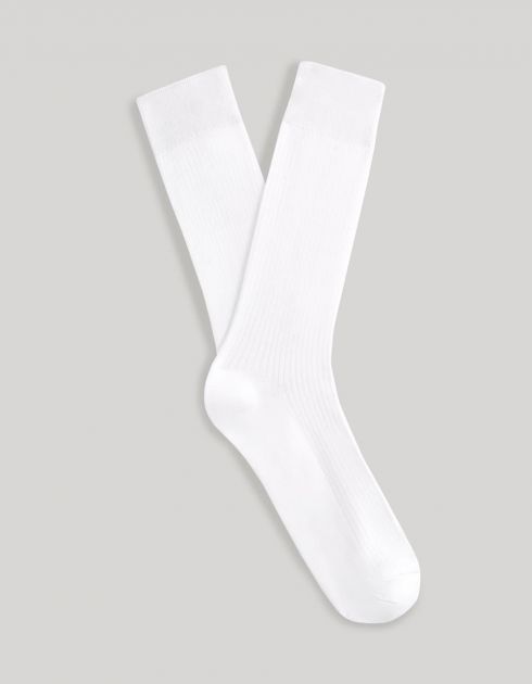 Chaussettes hautes en coton mélangé côtelées - blanc
