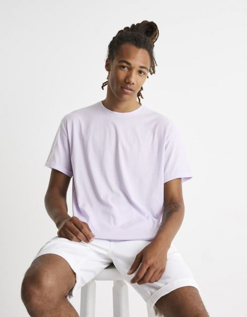 T-shirt col rond 100% coton - violet pastel