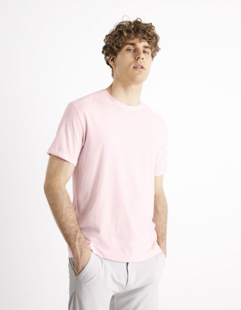 T-shirt col rond 100% coton - rose pastel