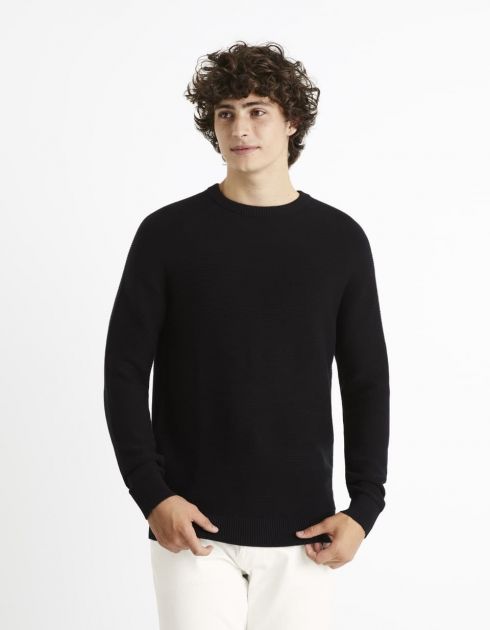 Pull col rond 100% coton - noir