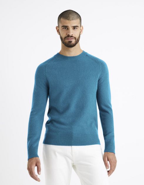 Pull col rond 100% lambswool - bleu