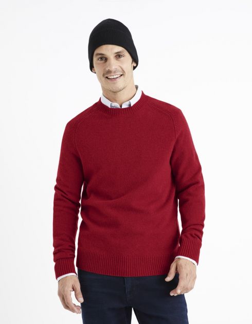 Pull col rond 100% lambswool - rouge