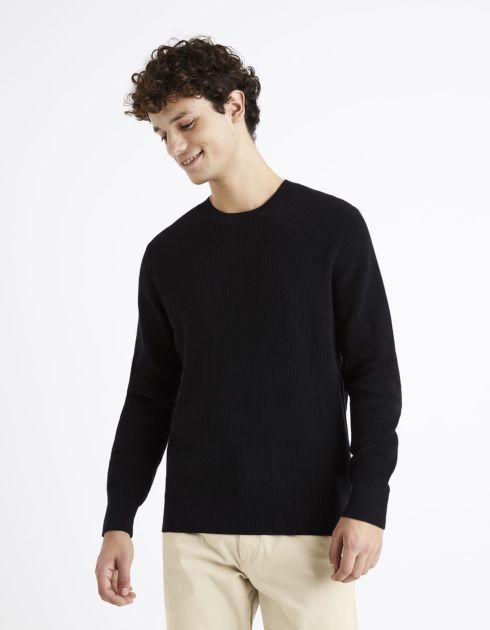pull col rond 100% coton  - noir