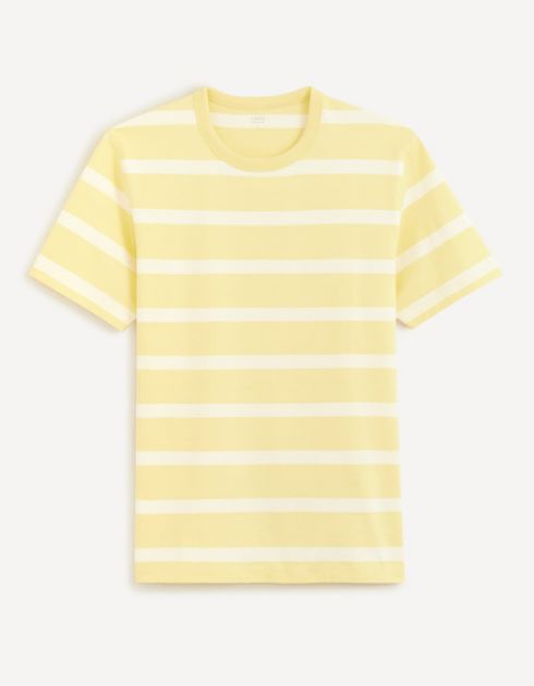 T-shirt col rond 100% coton à rayures - jaune