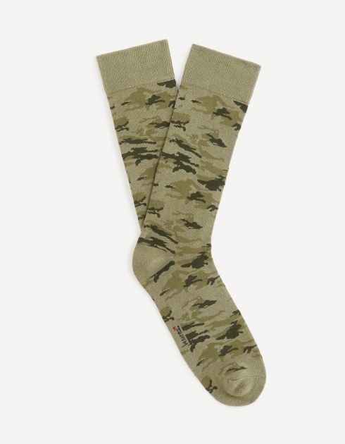 Chaussettes hautes en coton mélangé camouflage - kaki