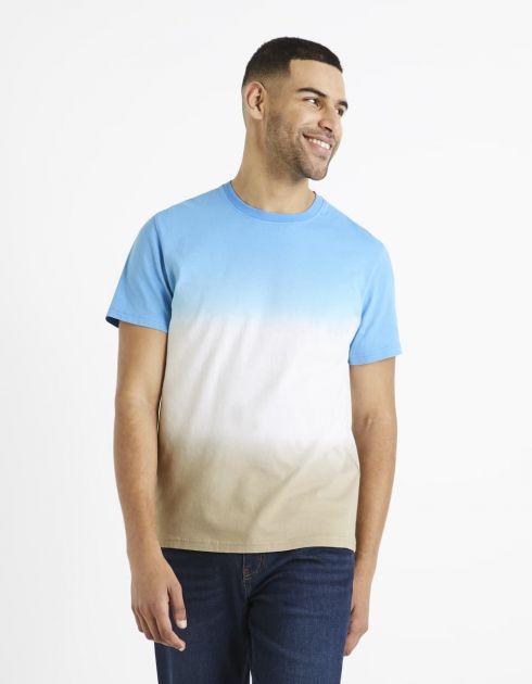 T-shirt dégradé - bleu, blanc et marron