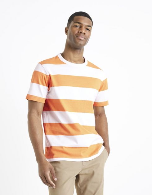 T-shirt col rond 100% coton marinière - orange