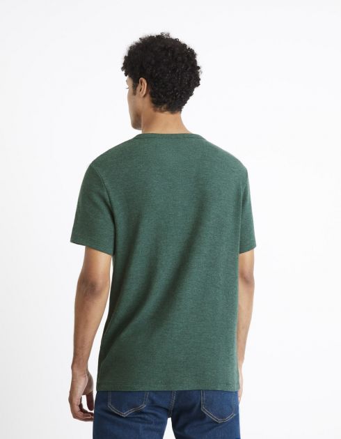 T-shirt col henley coton mélangé - vert foncé