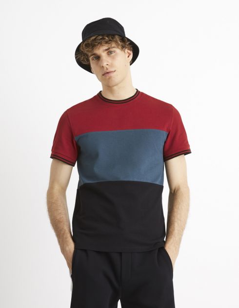 T-shirt col rond 100 % coton color block
