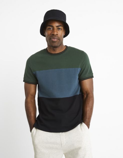 T-shirt col rond 100 % coton color block