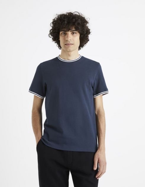 T-shirt col rond 100% coton piqué - marine