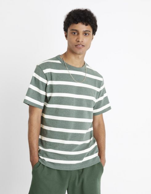 T-shirt col rond 100% coton à rayures - vert