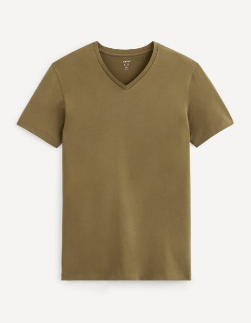 T-shirt col V coton stretch