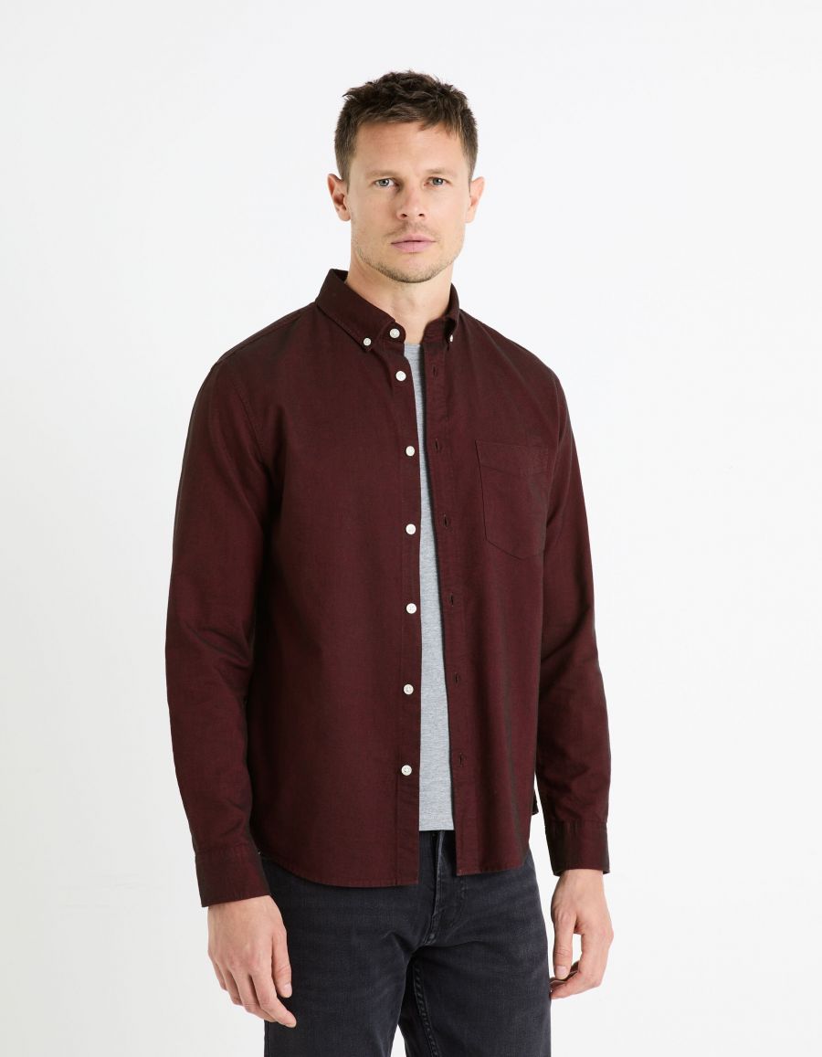 Chemise regular 100 coton oxford bordeaux