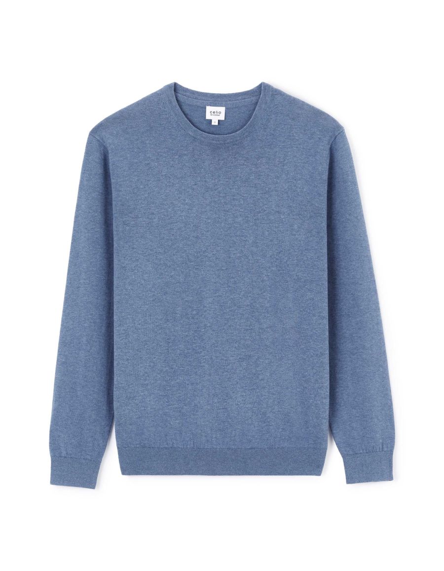 Pull col rond en coton et soie bleu marine Father & Sons