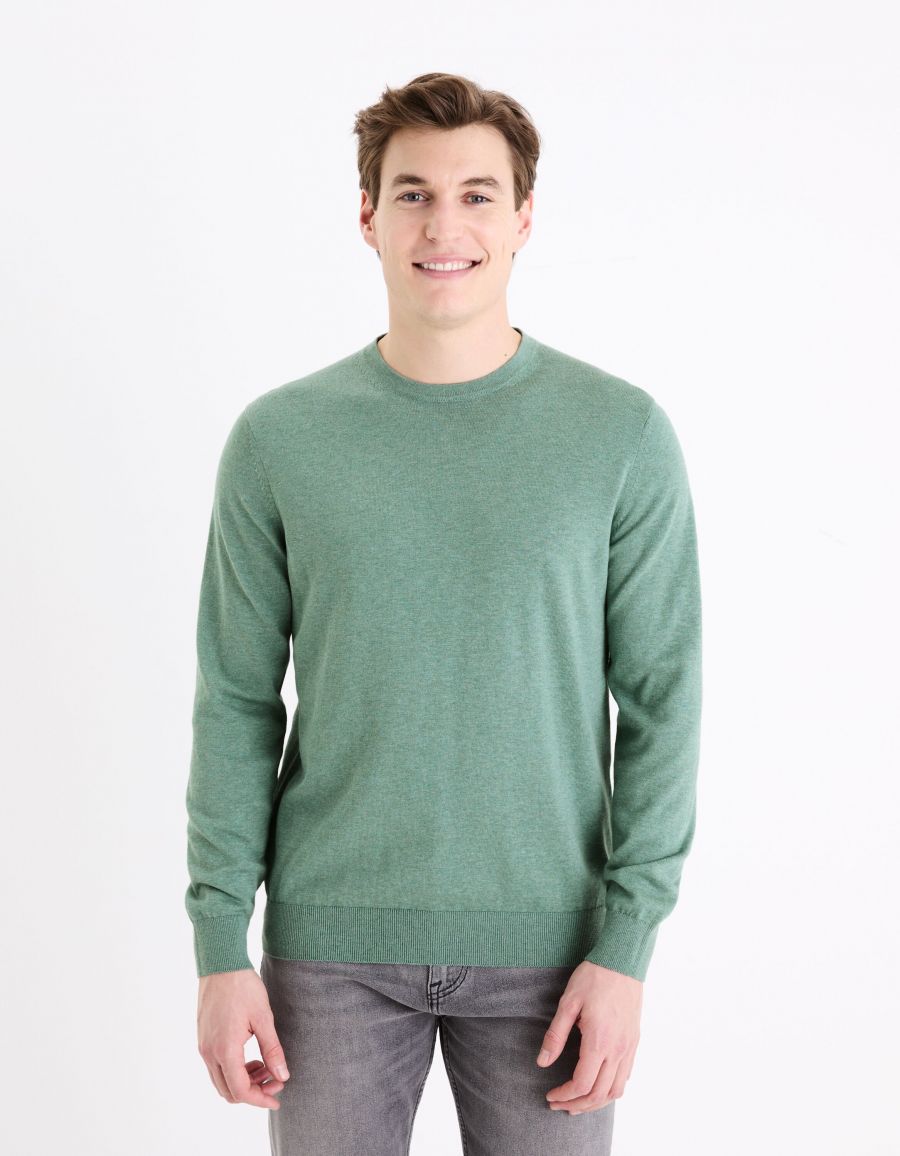 Pull col rond 100 coton vert