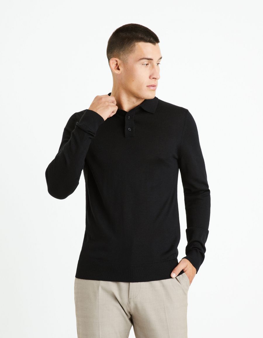 Pull col polo laine m lang e noir
