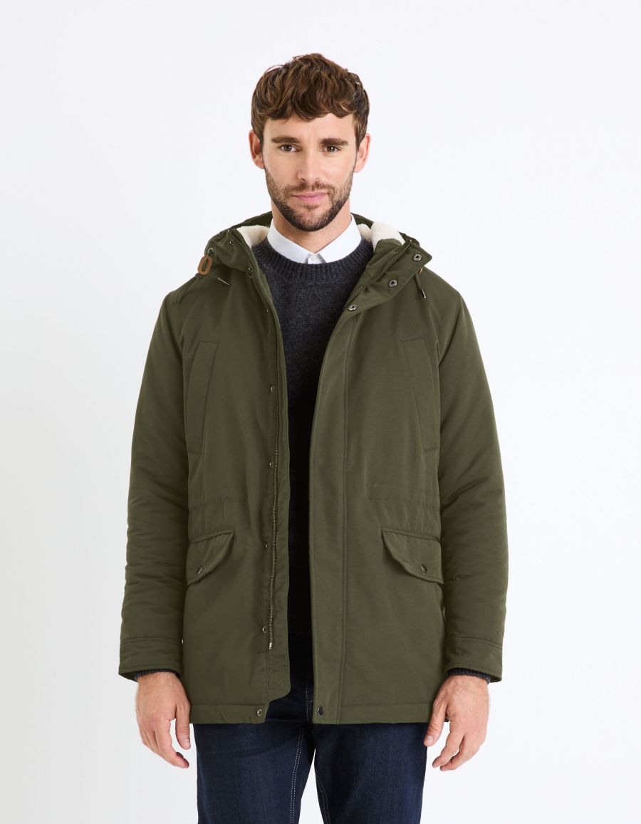 Parka a capuche double sherpa kaki Celio Tunisie