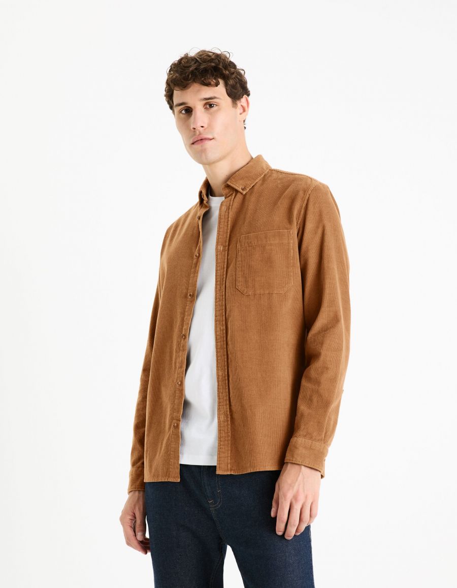 Chemise regular 100 coton velours marron Celio Tunisie