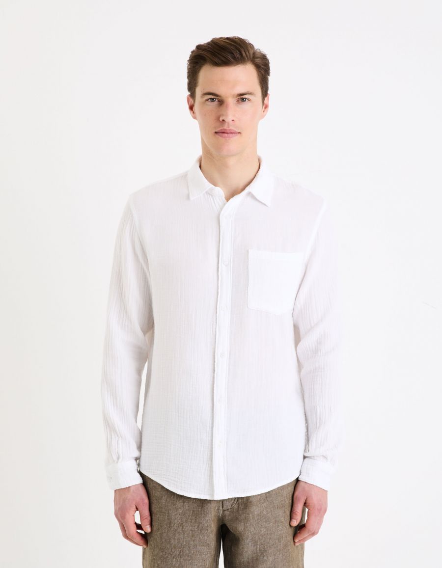 Chemise regular en gaze de coton blanc Celio Tunisie