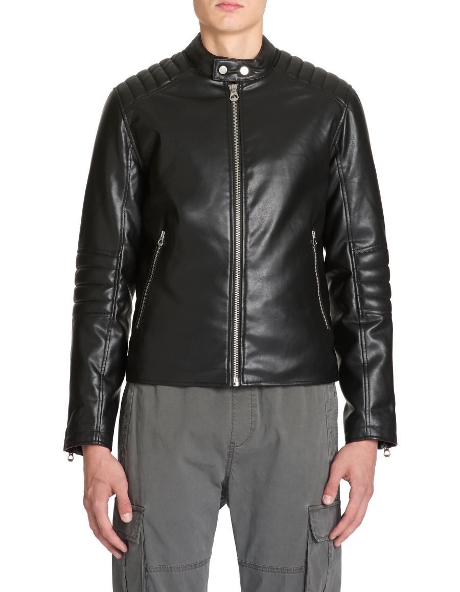 Blouson Celio Noir Simili Cuir Piqué - Style Matelassé Croisé, Taille L, Occasion Très Bon état
