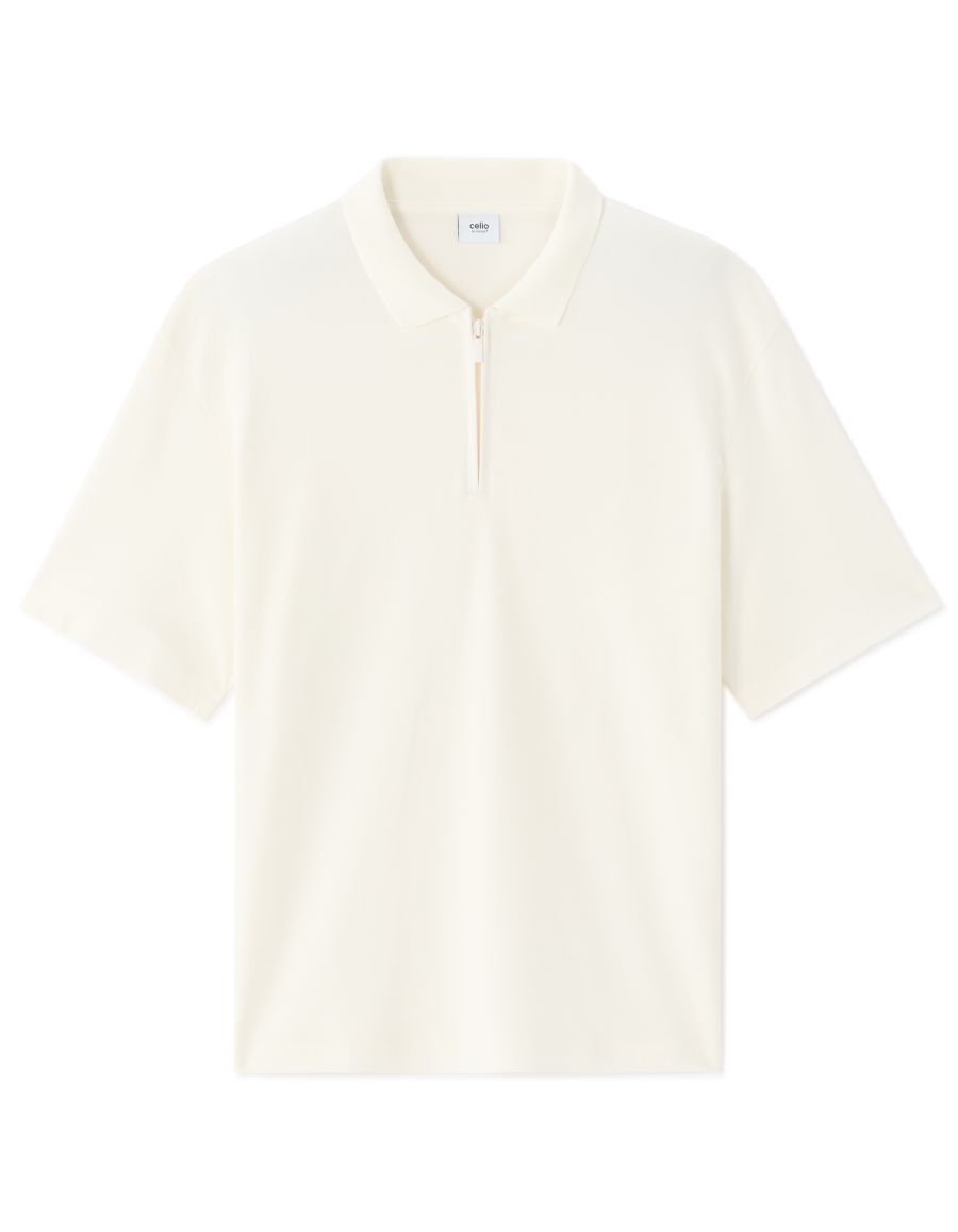 Polo col zippé 100% coton - blanc | Celio Tunisie