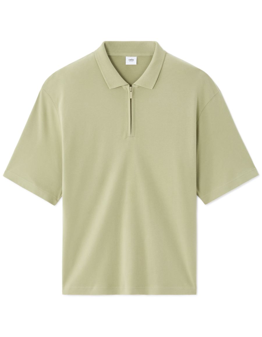 Polo col zippé 100% coton - vert | Celio Tunisie