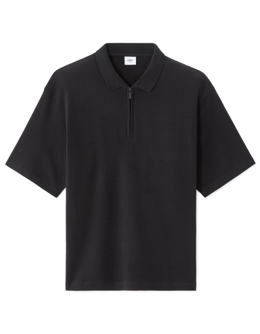 Polo col zippé 100% coton - noir | Celio Tunisie