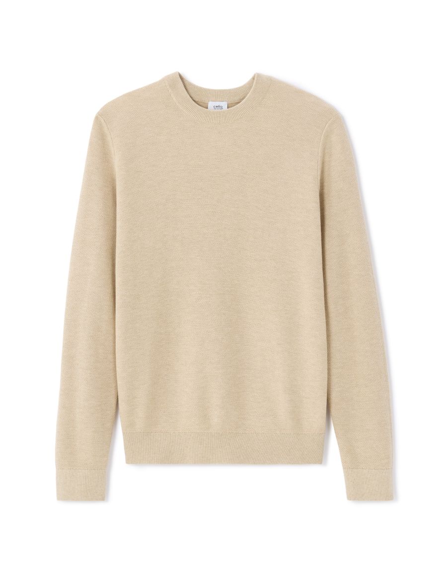 Pull Col Rond Pull col rond 100% coton - beige clair | Celio Tunisie